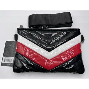 Think Royln Crossbody Bag Purse Puffer Glossy Red Black White Chevron‎